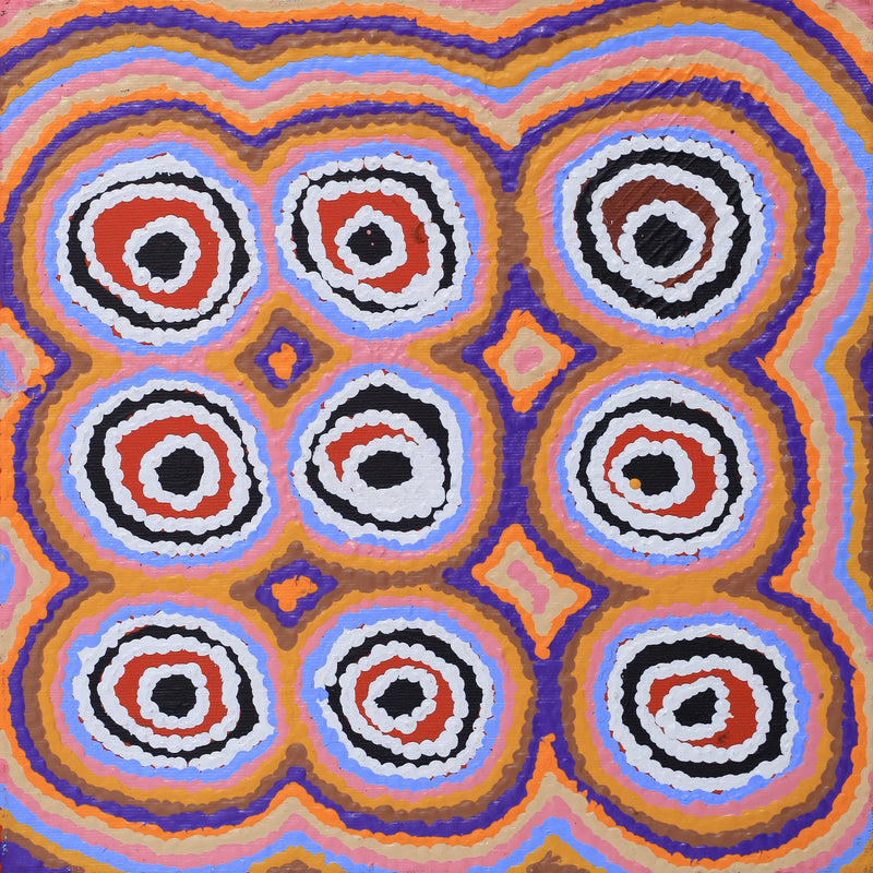 Aboriginal Artwork by Simone Nampijinpa Brown, Ngapa Jukurrpa (Water Dreaming) - Puyurru, 30x30cm